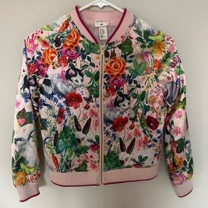 H&M Nathalie Lete satin printed pattern bomber jacket. Size 9-10Y.